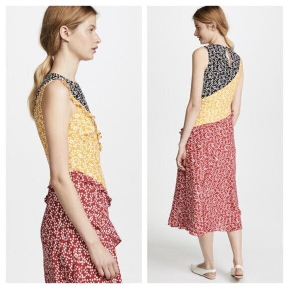 NWT SALONI Agnes Colorblock Midi Silk Dress Women Size 10 - Picture 10 of 13